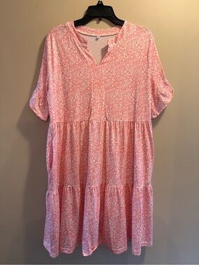Pink Floral Tiered V-Neck Dress